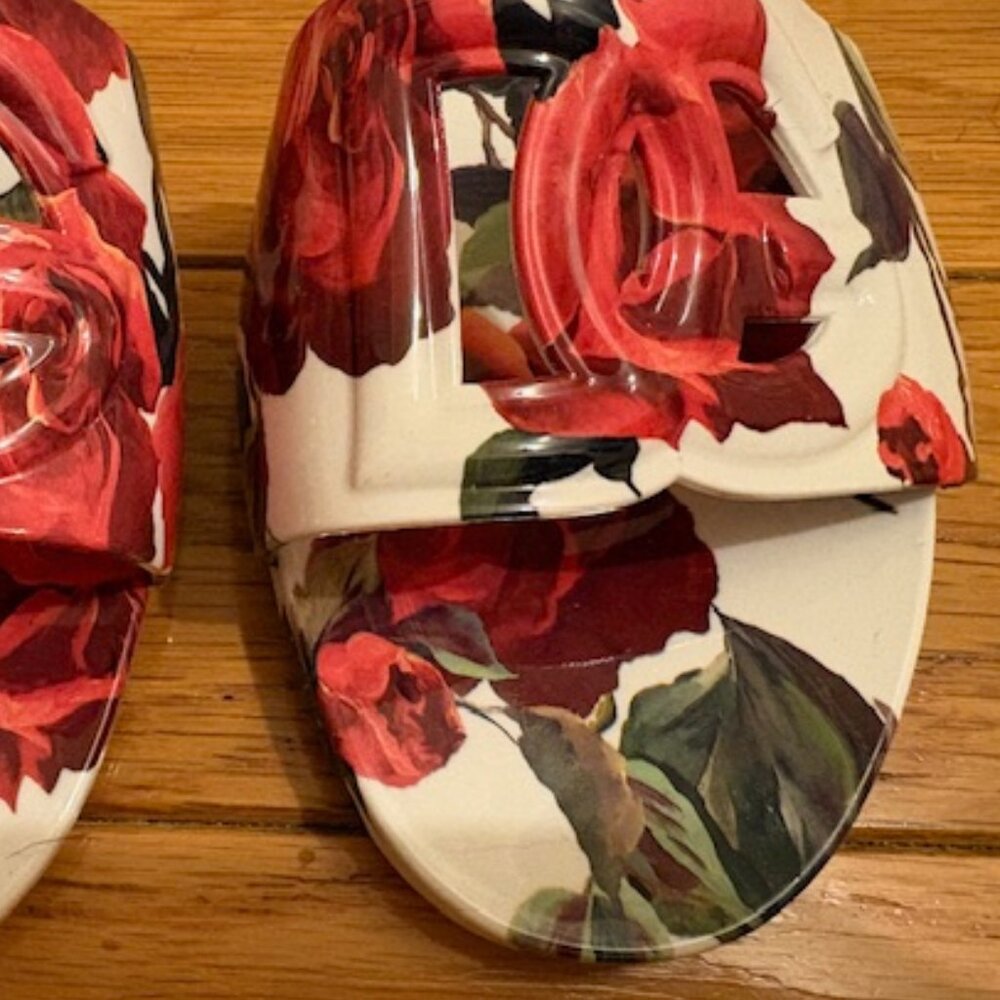 Dolce and Gabbana Floral Slides w/ Log Cutout, Sz 9, NIB - Picture 5 of 12